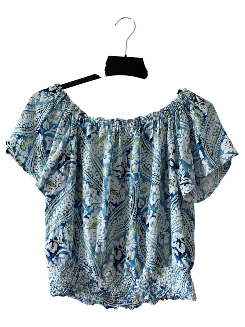 Christian Siriano Blue Paisley Off-Shoulder Blouse